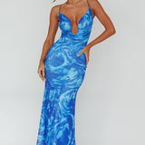Nouveau U-Neckline Midi Dress Marbled Blue
