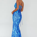 Nouveau U-Neckline Midi Dress Marbled Blue