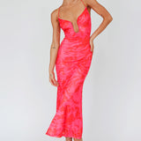 Nouveau U-Neckline Midi Dress Marbled Pink