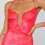 Nouveau U-Neckline Midi Dress Marbled Pink