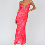 Nouveau U-Neckline Midi Dress Marbled Pink
