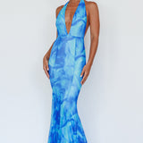 Mayah Halterneck Maxi Dress Printed Blue