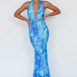 Mayah Halterneck Maxi Dress Printed Blue