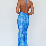 Mayah Halterneck Maxi Dress Printed Blue
