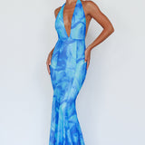 Mayah Halterneck Maxi Dress Printed Blue