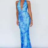 Mayah Halterneck Maxi Dress Printed Blue