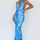 Mayah Halterneck Maxi Dress Printed Blue