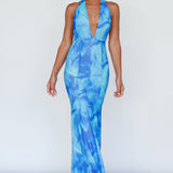 Mayah Halterneck Maxi Dress Printed Blue