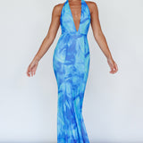 Mayah Halterneck Maxi Dress Printed Blue