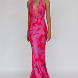 Mayah Halterneck Maxi Dress Printed Hot Pink