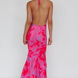 Mayah Halterneck Maxi Dress Printed Hot Pink