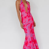Mayah Halterneck Maxi Dress Printed Hot Pink