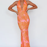 Mayah Halterneck Maxi Dress Printed Orange