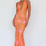 Mayah Halterneck Maxi Dress Printed Orange