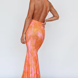 Mayah Halterneck Maxi Dress Printed Orange