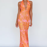 Mayah Halterneck Maxi Dress Printed Orange