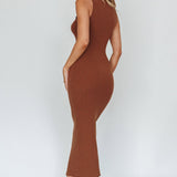 Brand New Day Lace-Up Bust Knit Midi Dress Chocolate