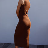 Brand New Day Lace-Up Bust Knit Midi Dress Chocolate
