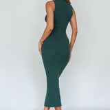 Brand New Day Lace-Up Bust Knit Midi Dress Emerald