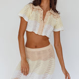 May Blooms Button Up Crop Top Lemon Butter