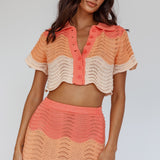 May Blooms Button Up Crop Top Tangerine