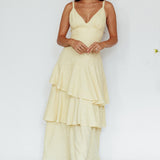 New Vibes Layered Hem Maxi Dress Lemon