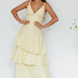 New Vibes Layered Hem Maxi Dress Lemon