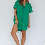 Sun Time Textured Shirt Dress Green