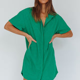 Sun Time Textured Shirt Dress Green