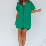 Sun Time Textured Shirt Dress Green