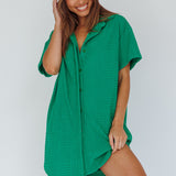 Sun Time Textured Shirt Dress Green