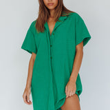 Sun Time Textured Shirt Dress Green