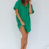 Sun Time Textured Shirt Dress Green