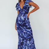 Lydiah Ruffle Sleeve Maxi Dress Floral Blue