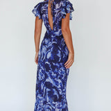 Lydiah Ruffle Sleeve Maxi Dress Floral Blue