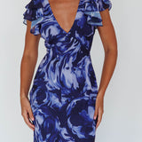 Lydiah Ruffle Sleeve Maxi Dress Floral Blue