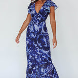 Lydiah Ruffle Sleeve Maxi Dress Floral Blue