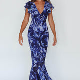 Lydiah Ruffle Sleeve Maxi Dress Floral Blue