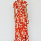 Lydiah Ruffle Sleeve Maxi Dress Floral Orange