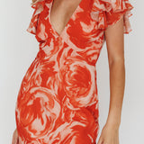 Lydiah Ruffle Sleeve Maxi Dress Floral Orange
