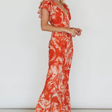 Lydiah Ruffle Sleeve Maxi Dress Floral Orange