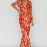Lydiah Ruffle Sleeve Maxi Dress Floral Orange