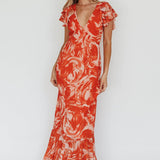 Lydiah Ruffle Sleeve Maxi Dress Floral Orange