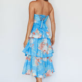 Outshine Strapless Tiered Midi Dress Floral Blue