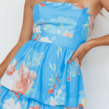 Outshine Strapless Tiered Midi Dress Floral Blue