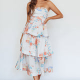 Outshine Strapless Tiered Midi Dress Floral Peach