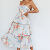 Outshine Strapless Tiered Midi Dress Floral Peach