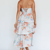 Outshine Strapless Tiered Midi Dress Floral Peach