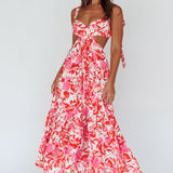 Sun Seeker Tied Shoulder Cut-Out Maxi Dress Floral Red