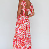 Sun Seeker Tied Shoulder Cut-Out Maxi Dress Floral Red
